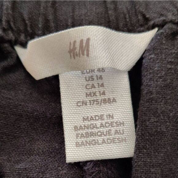 H&M Black High Waist Wide Leg Linen Blend Trouser Pants Plussize 14 - Picture 10 of 13